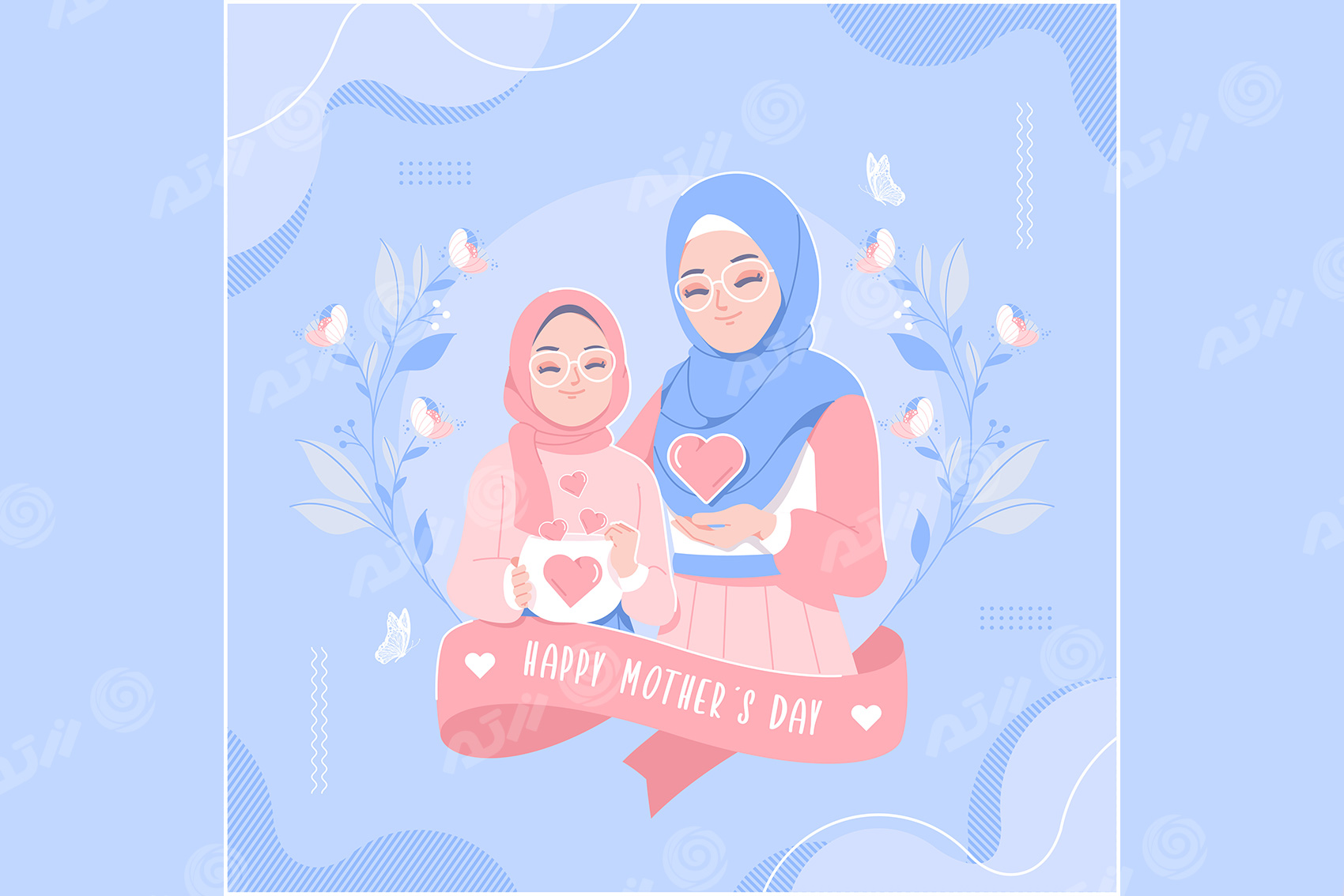وکتور ویژه روز مادر شامل مادر و دختر با حجاب اسلامی فایل EPS